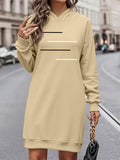 Women'S Fashion Letter Print Hooded Sweatshirt Dress Women'S Autumn And Winter High-End Fashion Street Style Age-Reducing Plus Velvet Color Block Hooded Sweatshirt Casual Top Casual Versatile Hoodie Jacket Pullover Long Sweatshirt Elegant - Apricot