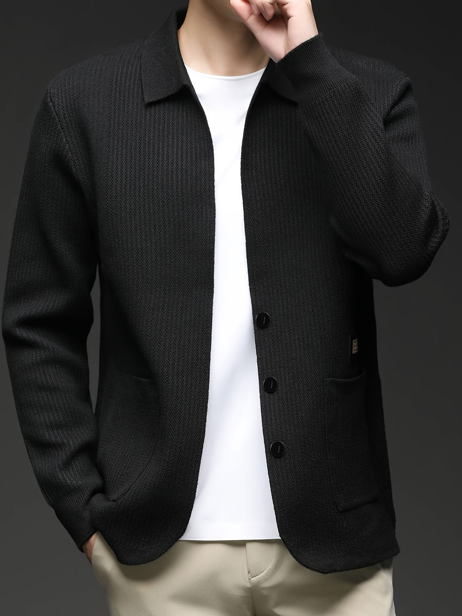 Spring/Autumn New Style Men's Knitted Cardigan Jacket, Soft and Skin-Friendly, for Commuting and Casual Outerwear - Black