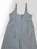 Round-neck pocket design one-piece pants, casual solid backless sleeveless wide-leg jumpsuit - Bright Steel Blue