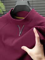 Men's Half-Turtleneck V-Neck Long-Sleeve Base Layer with Small Zipper, Understated and Mature, Seamlessly Transitions Between Business and Casual Settings - SINBOS - Rose Red