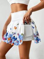 Ladies' Fashionable Elastic Skirt Pants with Butterfly Print | Casual Style, Summer Season, Suitable for, Commuting, Includes Pockets - White