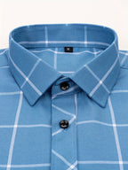 New Trendy Men'S Brushed Checkered Shirt Fall Winter Casual Jacket Outerwear - Sky Blue