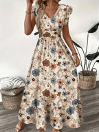Printed Puff Sleeve Maxi Dress - Mixed colors