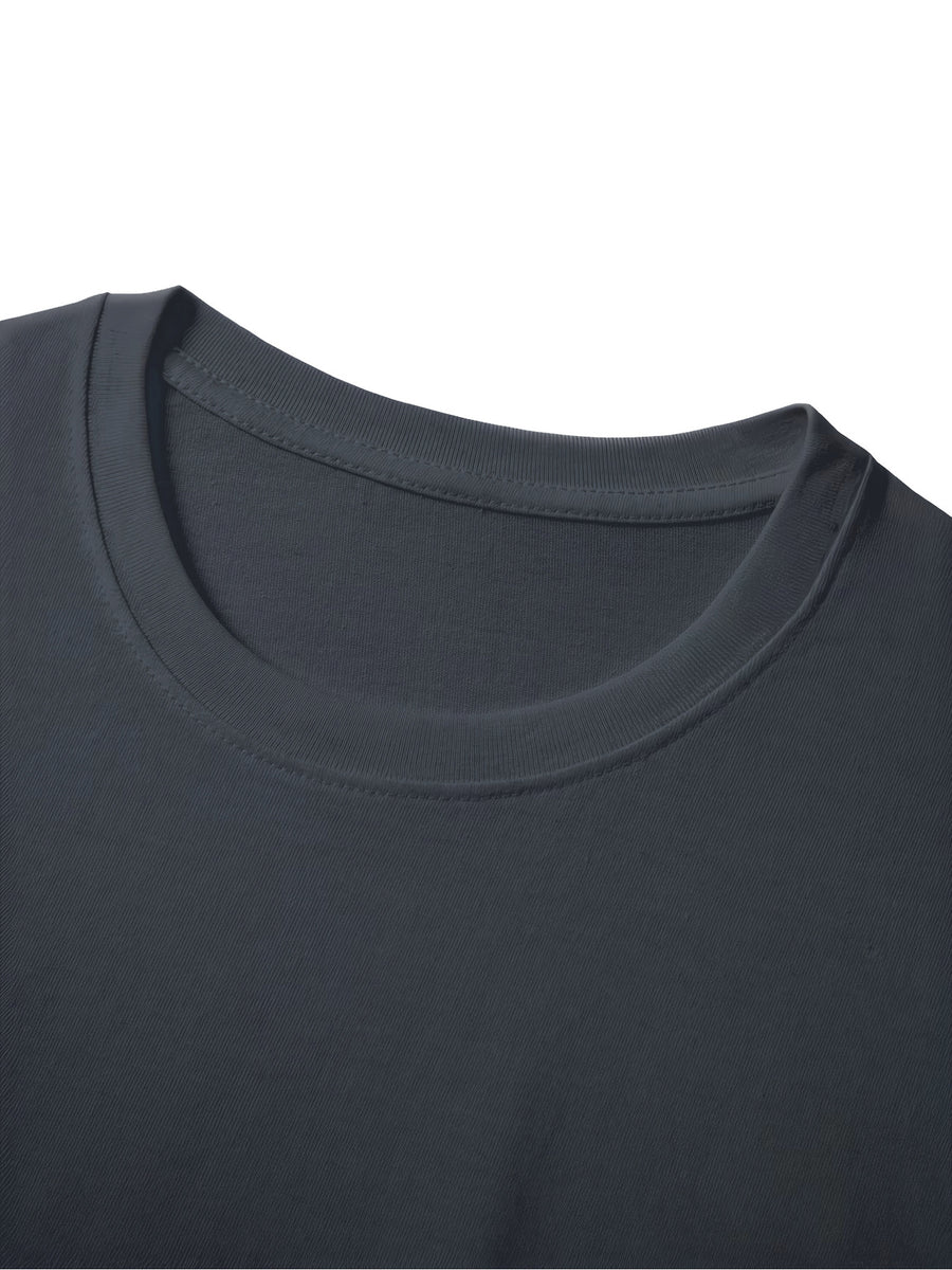 100% Cotton Men's T-Shirt, Cotton Fabric, Airplane Print, Lightweight, Breathable, Sweat-Absorbent, Essential Summer Daily Top - Grey