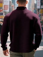Men'S Four-Season Minimalist Casual Loose Jacquard Stand Collar Half-Zip Base Sweatshirt - Burgundy
