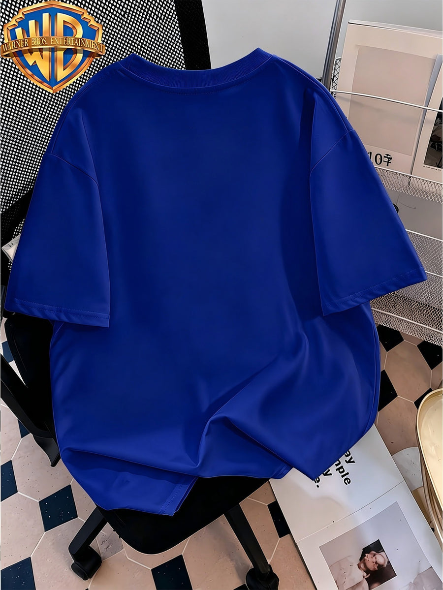 [Warner Official License] Cotton Crew Neck Casual Short Sleeve Top, Men's 100% Cotton Casual Comfortable and Versatile Summer Short Sleeve T-Shirt, Suitable for Outdoor Wear, Gym, Office and Everyday Fashion-men and Women Can Wear - Royal Blue