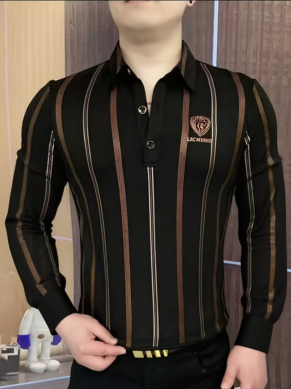 Men'S Light Luxury Long Sleeve Polo Shirt, Men'S Long Sleeve T-Shirt, Men'S Old Money Style - 10815 giant-15355 black
