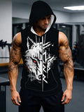 Men's Hooded Sleeveless Top with Stylish Wolf Head Print, Comfortable & Breathable Sports Vest for Daily Fitness, Trendy Casual Wear, Perfect for Gym and Outdoor Activities, Fashionable Design - Mixed colors