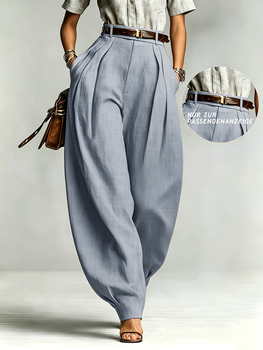 Commuter Fashion Solid Color Pocket Loose Women'S High-Waist Slim Trousers - Grey