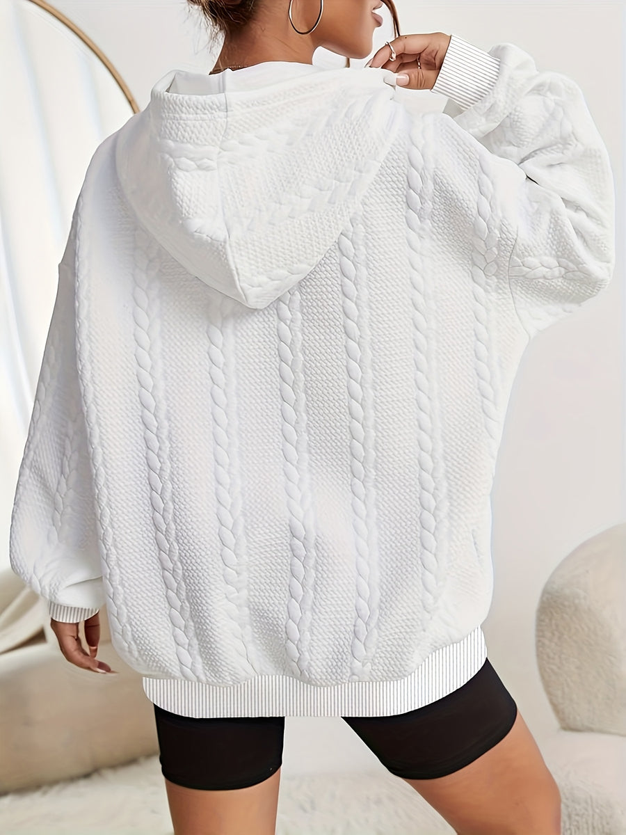 2025 New Style - Fashion Casual, Design-Driven Fabric, Solid Color Long Sleeve Hooded Sweater, Kangaroo Pocket Hooded Women'S Pullover, Suitable for Autumn Winter - White