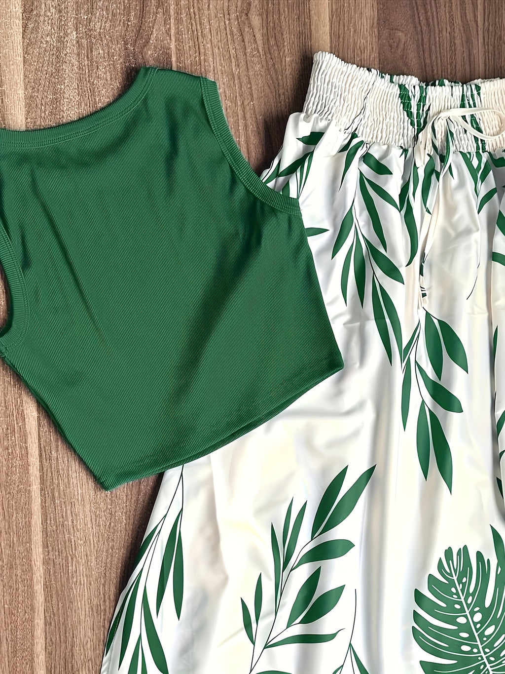 Summer Women'S Daily Vacation Floral Print Skirt And Solid Color Sleeveless Top 2pcs Set - Mixed colors
