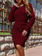 Women's Autumn/Winter Style Elegant Solid Color Versatile Sweater Dress - Burgundy