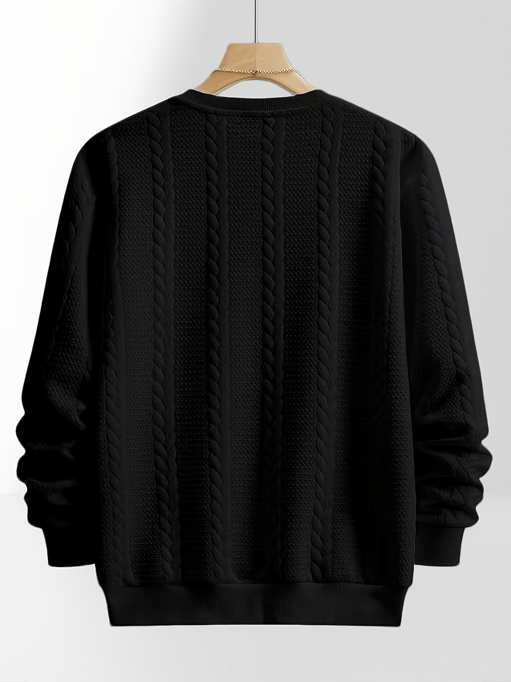 2pcs Men's Trendy Fashion Crew Neck Sweatshirt, Casual Streetwear Sweatshirt, Simple Style Long Sleeve T-Shirt, Sporty Long Sleeve Sweatshirt, Men's Casual Apparel - Black+black