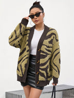 zdz080441 Fashionable Elegant Towel Cardigan Sweater - Coffee Brown