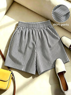Elegant Fashion New Spring Summer Women'S Striped Back Elastic Button-A-Line Design Loose Casual Commuter All-Match High-Waist Skirt Pants - Black
