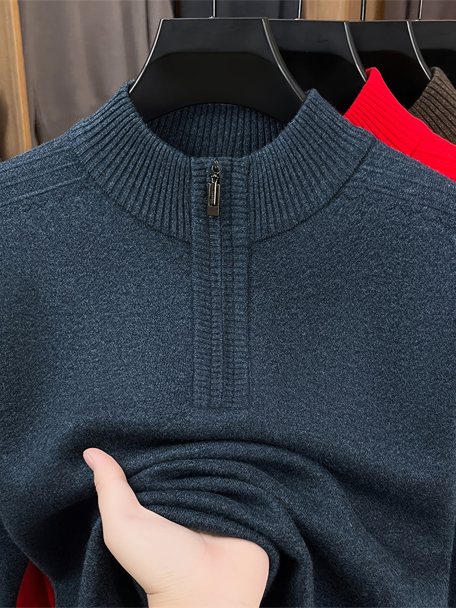CHIOACE Autumn/Winter Special Offer Men'S Knitted Polo Shirt Half High Collar Zipper Design Soft And Comfortable Fabric Casual Style Loose Fit Suitable for Daily Casual Use - Blue