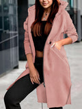 Autumn Winter Women'S Casual Fashion Elegant Solid Color Long Sleeve Regular Sleeve Hooded Sweatshirt, Waist Drawstring Women'S Outerwear Jacket, Suitable for Outings, Daily Lightweight, Parties - Dark Pink