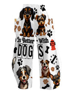 Women's Standard Size Comfortable& Breathable Wide-Leg Pants, White Base with Cute Cartoon Dog Print, Adorable Pet Paw& Bone Patterns, Elastic Waist, Loose&, Pocketed, Draped Casual Long Trousers - Mixed colors