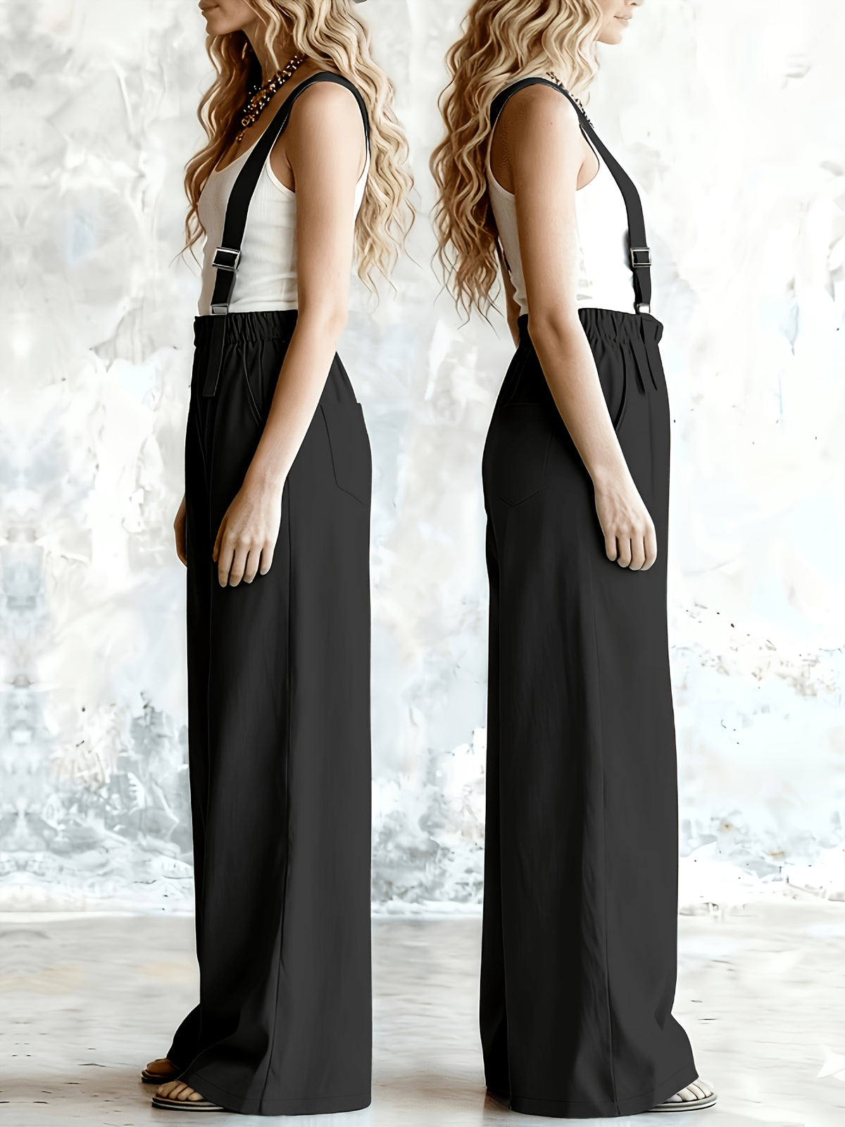 Women's Overalls Pants, Street Style with a Hot and  Fashion Statement, Adjustable Metal Buckle Straps, Casual Wear for Women, Y, Loose Fit, Elastic Waistband, Women's Casual and Elegant Overalls Pants, Wilderness - Black