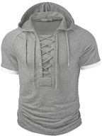 ROYALBOY Spring New Arrival Men's Short Sleeve Outdoor Sports Hoodie with Eyelet Drawstring, Designer Casual Men's Sportswear Top, Suitable for Autumn Outdoor Wear - Grey