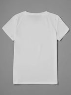 1011 Launch Four-Star Art Pattern Print Women's T-Shirt, Round Neck Summer Fashion Art Tee, Casual Sweetheart Everyday Top - White