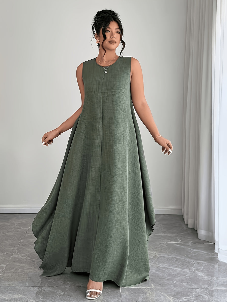Elegant Solid Color Dress - Olive Green