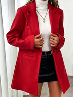 Trendy Women'S Single-Button Mid-Length Coat with Pockets, Dress Coat, Spring/Autumn Style Solid Color Trench Coat - Red