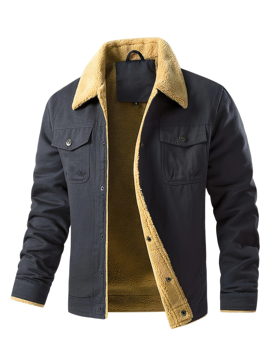 Men'S Solid Color Commuter Outdoor Fleece Jacket - Dark Gray