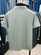 New Spring/Summer Men's Polo Shirt, Striped Contrast Color Half-Placket Single-Breasted Lapel Short-Sleeve T-Shirt, Men's Business Casual Fashionable Breathable Versatile Pullover Base Layer Top with Chest Pocket, Suitable for Spring and Summer - Light Green