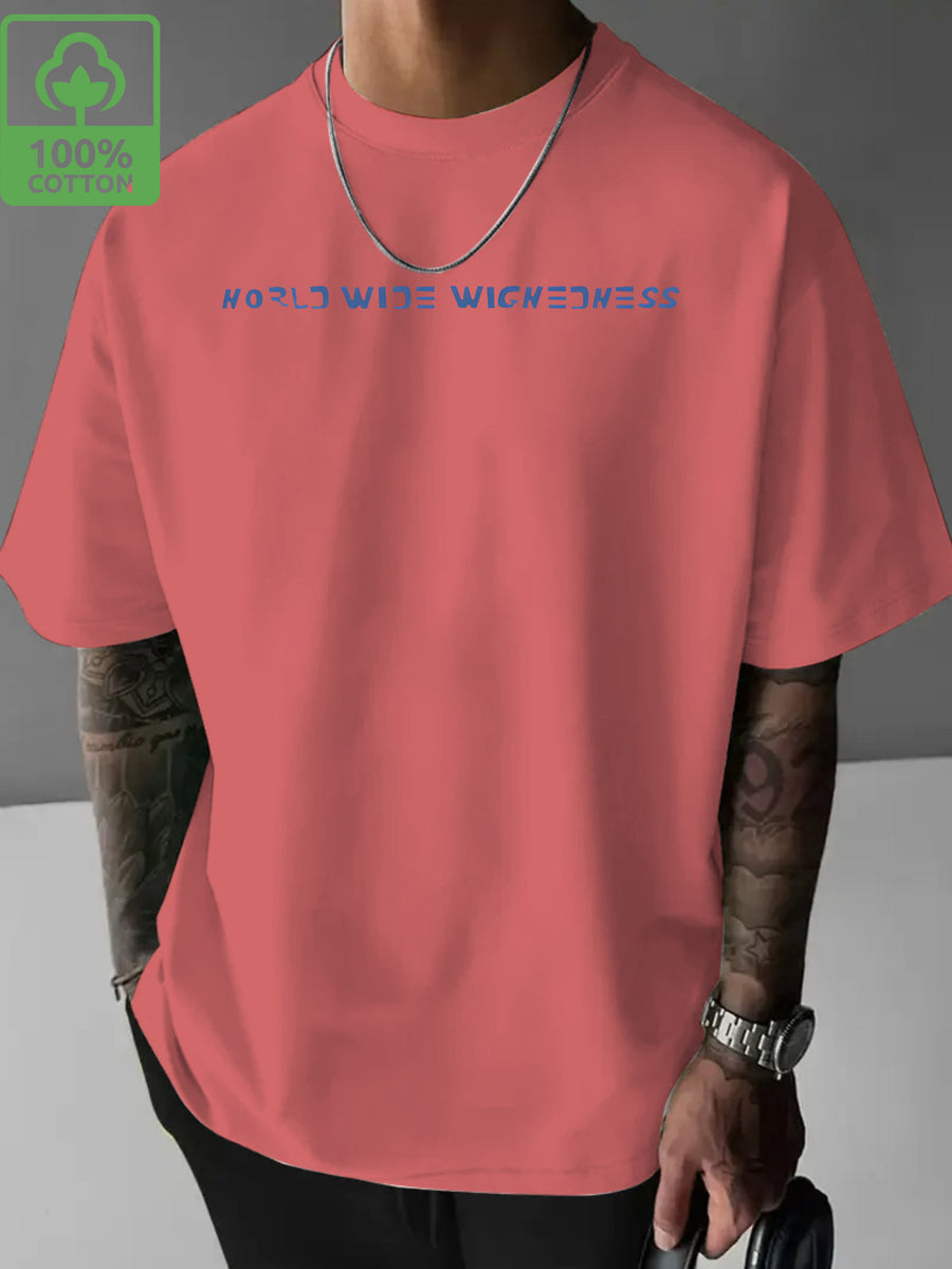 Dark Blue Washed Men'S Casual Short-Sleeved Easy Print Fashion Sports Trendy Versatile Half-Sleeve Breathable T-Shirt Comfortable Home Base Shirt - Tomato Red