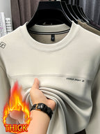 Men's Crew Neck Thickened Sweatshirt, Pullover Long Sleeve Sweatshirt, for Standalone Wear or Layering in Autumn/Winter, Ribbed Cuffs and Hem - SINBOS - Ivory White