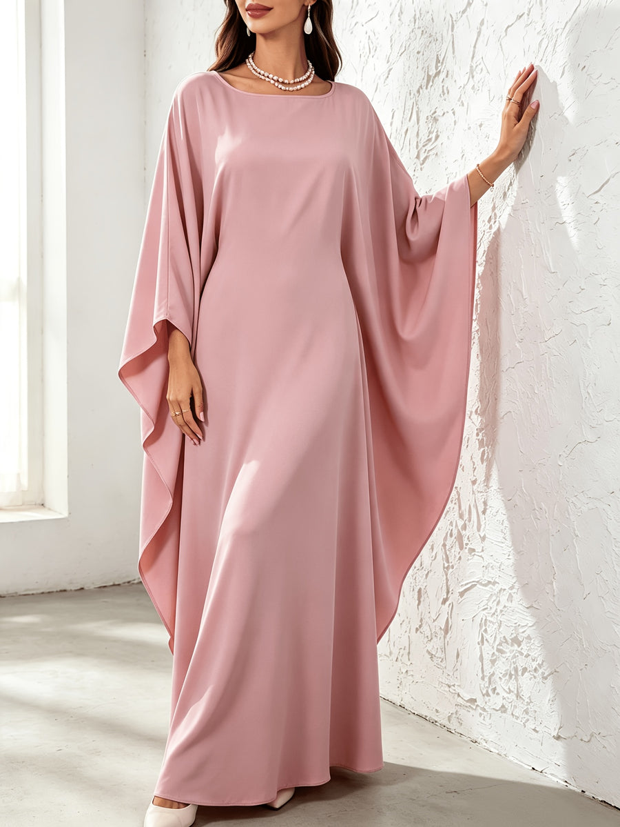 1pc Fashion Satin Color Shirt Elegant Vacation Comfortable Loose Long Sleeve Solid Color Easy Breathable Casual Women'S Abaya Dress. Abayas for Women Muslim Khimar Bayan Dresses Jibba Tunisian Women'S Jilbab Muslim Women - Pink Color