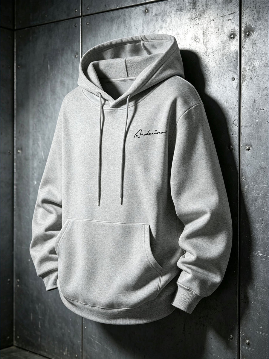 Retro American Hand-Signed Small Label Hooded Sweatshirt Men'S with Hood Casual Street Trendy All-Match Long Sleeve Top Casual Wear Hoodie Winter Clothes for Men - Light Grey