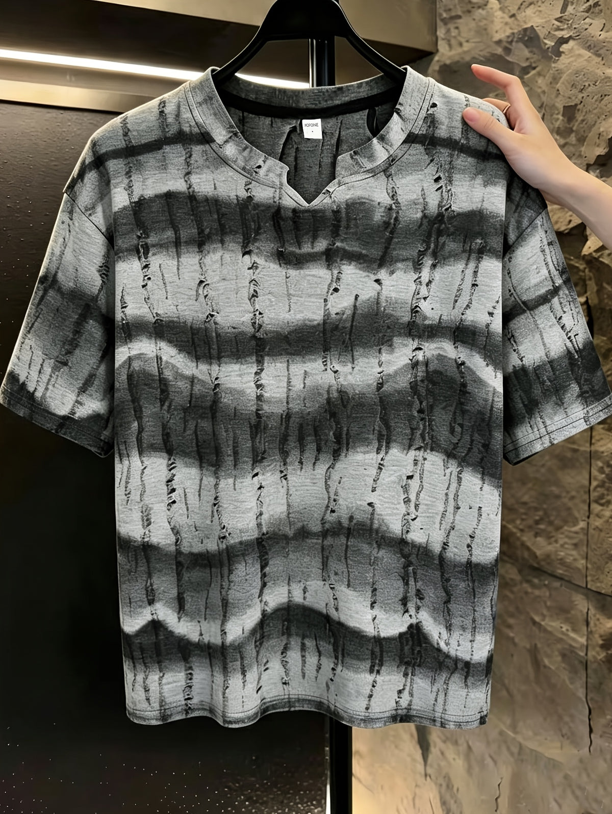 Men'S Casual T-Shirt American Summer Light Luxury Men'S Size Large Trendy Brand Men'S V-Neck Short Sleeve Loose Casual Tie-Dye Top in Stock - Grey