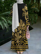 Women'S Middle Eastern Style Muslim Elegant Robe Dress, Suitable for Malaysian Dress, Middle Eastern Dubai Retro Ethnic Style Long Dress, Loose Hip-Covering Cut, Suitable for Banquets, Prayer, Visiting Friends, Structured Non- Craft - Mixed colors