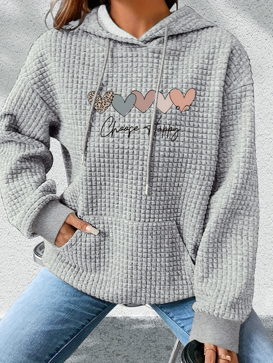 Graphic Print Hoodie, Drawstring Casual Hooded Sweatshirt for Fall And Spring, Women'S Clothing - Light Grey