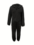 New Autumn/Winter Women's Solid Color Fashionable Warm Double-Sided Jumpsuit, Casual and Versatile Commuter Romper for Women - Black 2