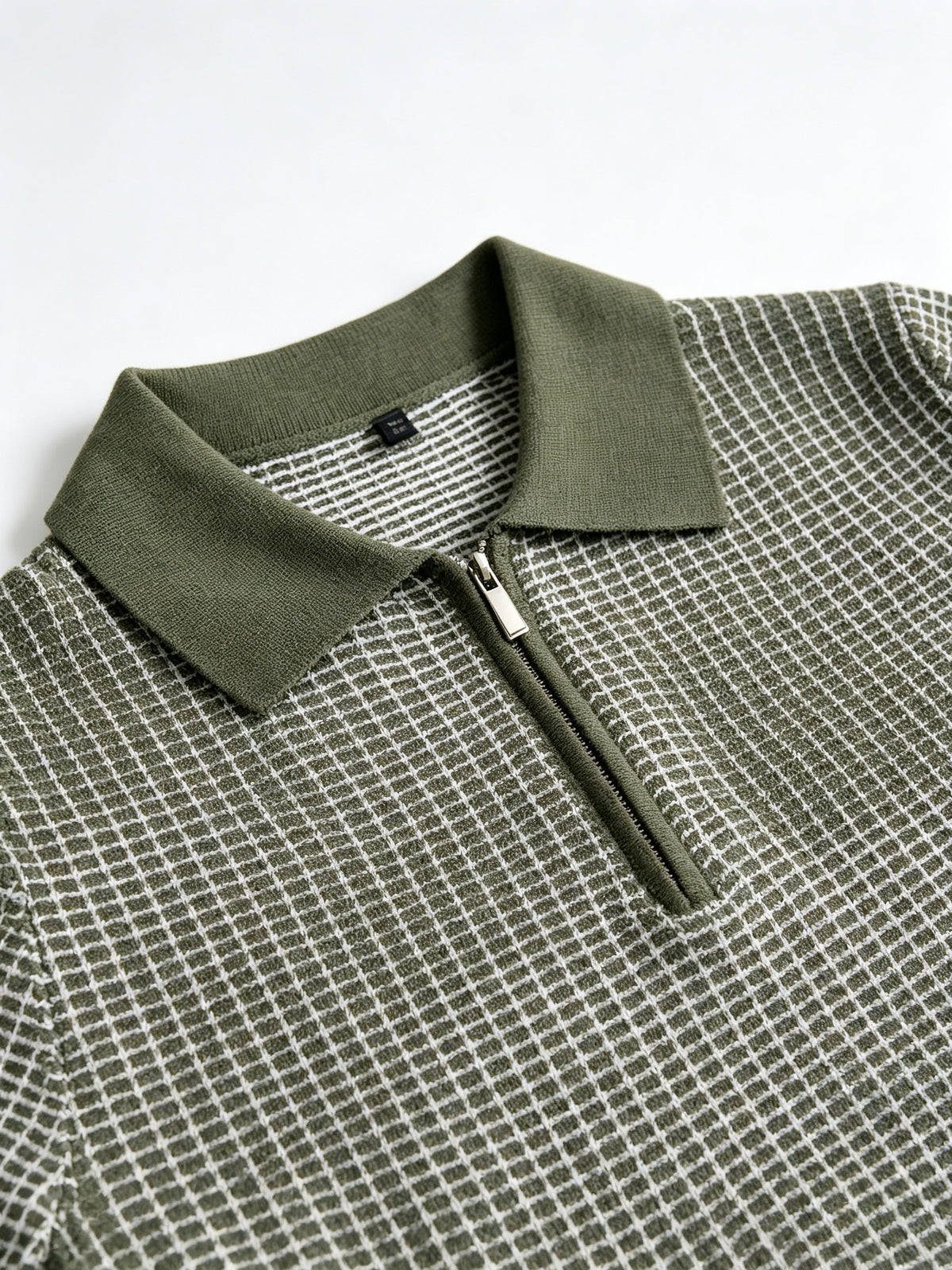 Men's Polo Collar Short Sleeve Waffle Knit Top, Solid Color Lightweight Breathable Casual Pullover - Olive Green