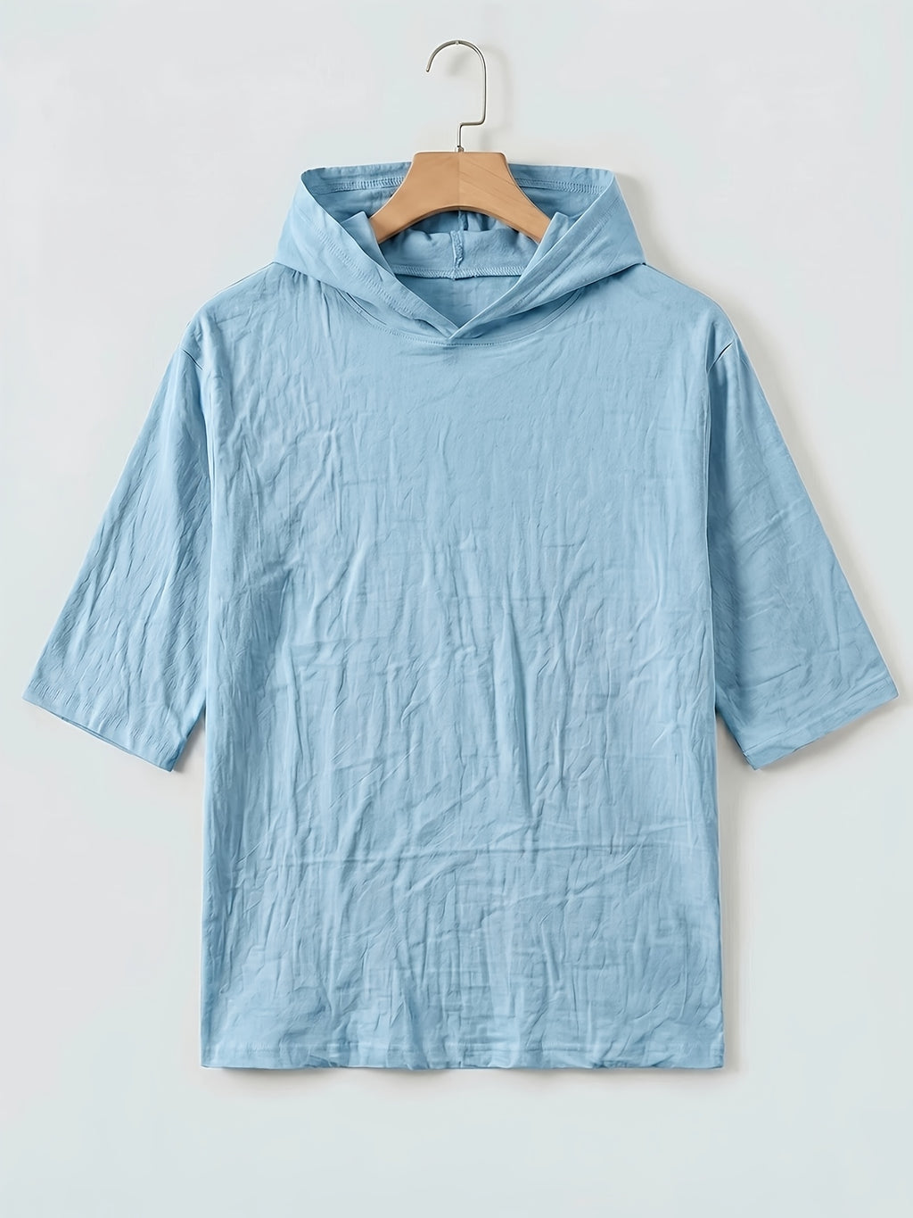 Men'S Linen Short-Sleeved Hoodie, Fashionable Men'S Top, Short-Sleeved Hoodie, Individual Trend, Comfortable And Breathable Fabric, Suitable for Outdoor Leisure, Camping, Vacation, Beach, Daily Street Wear - Sky Blue