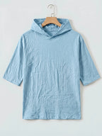 Men'S Linen Short-Sleeved Hoodie, Fashionable Men'S Top, Short-Sleeved Hoodie, Individual Trend, Comfortable And Breathable Fabric, Suitable for Outdoor Leisure, Camping, Vacation, Beach, Daily Street Wear - Sky Blue