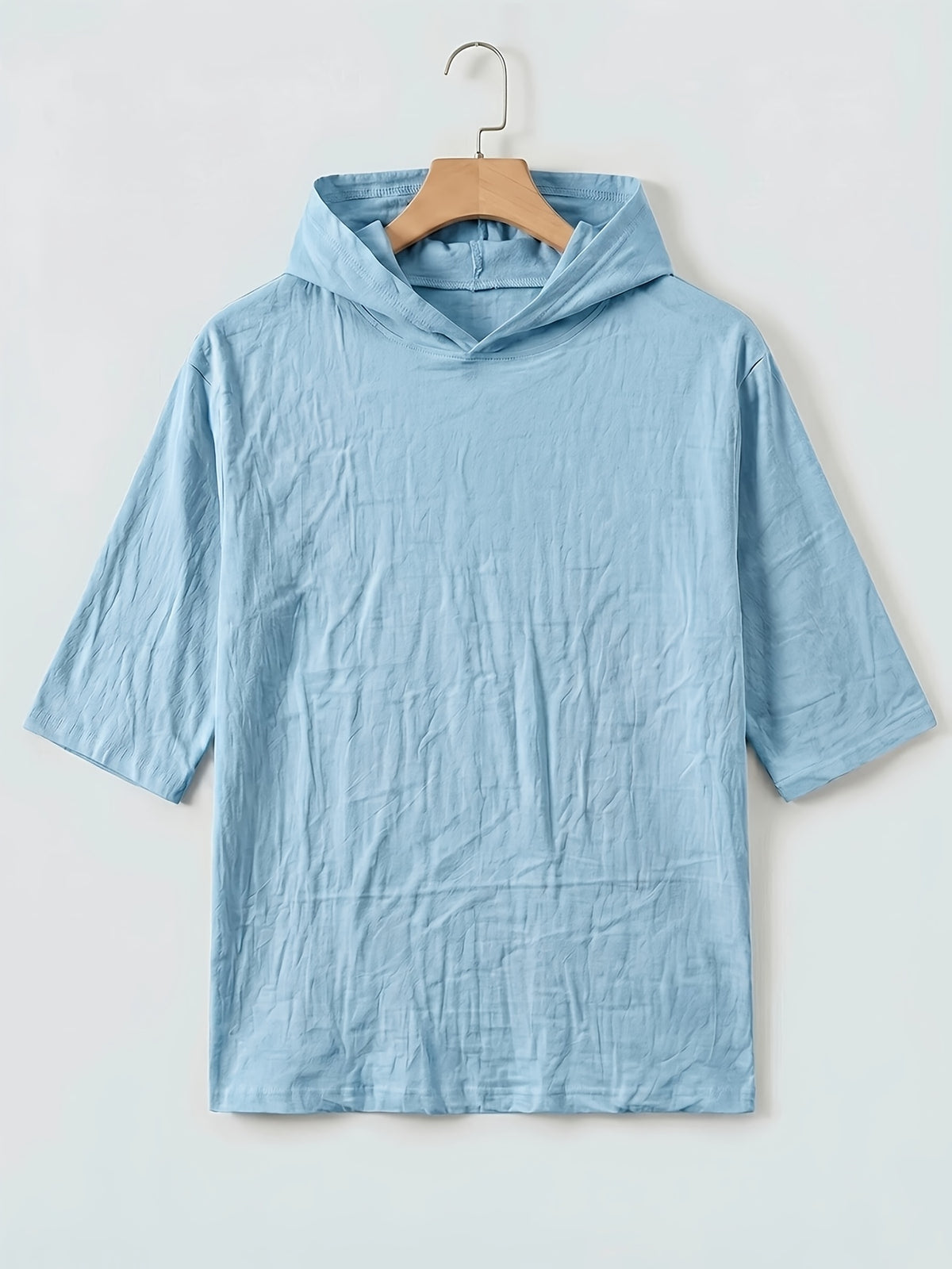 Men'S Linen Short-Sleeved Hoodie, Fashionable Men'S Top, Short-Sleeved Hoodie, Individual Trend, Comfortable And Breathable Fabric, Suitable for Outdoor Leisure, Camping, Vacation, Beach, Daily Street Wear - Sky Blue