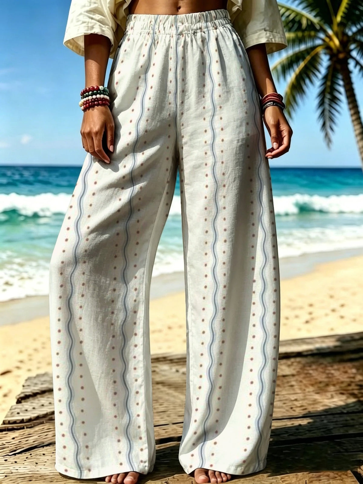 Women'S Casual Wide-Leg Pants, Easy Pinstripe with Subtle Polka Dot Elegant Print, Suitable for Women Who Prefer Gentle Minimalist Style, Vacation Outings, Daily Commute Wear. [Print Design - No Texture] - Mixed colors