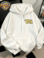 WB Men's. Official Licensed Hooded Sweater Hoodie - Retro Print (Loose Fit Hooded with Iconic WB), Machine Washable Casual Sweater Suitable for Fall/Winter, Daily Wear & for or Outings - White