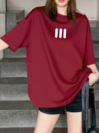 Vintage Fashion Short Sleeve T-Shirt for Women, Summer Cartoon Print Short Sleeve T-Shirt, Pure Short Sleeve T-Shirt Top, Unique Design Niche Chic Loose Fit Top Base Layer #3333 - Burgundy