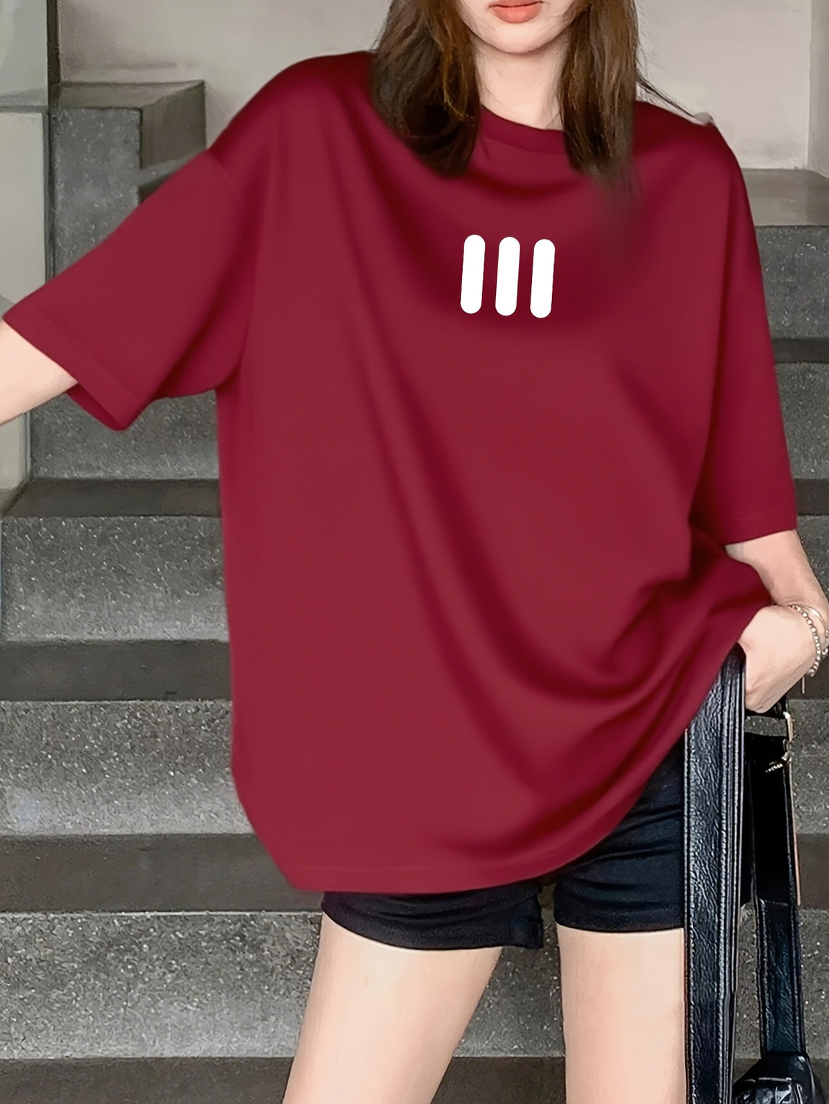 Vintage Fashion Short Sleeve T-Shirt for Women, Summer Cartoon Print Short Sleeve T-Shirt, Pure Short Sleeve T-Shirt Top, Unique Design Niche Chic Loose Fit Top Base Layer #3333 - Burgundy