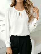 Spring/Autumn New Fashionable and Elegant Women's Round Neck Long Sleeve Shirt, Beautiful and Temperamental Top for Dates, Parties, and Commuting - White