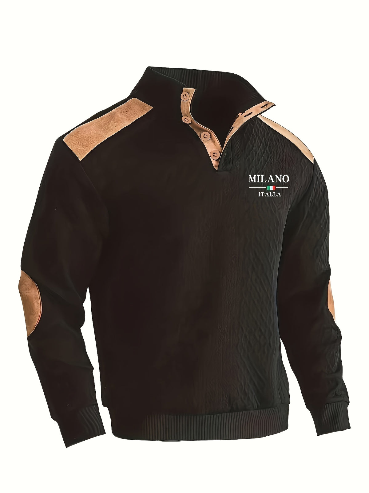High-quality Men's Long-sleeved Jacquard Knit Golf Shirt, Stylish and Trendy for Autumn and Winter - Black