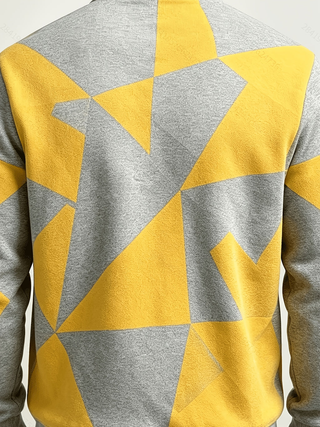 [Print Design - Not Textured] Plus Size Men'S Blue White Gray Geometric Color-Block Sweatshirt, Geometric Print Half-Zip POLO Shirt, Casual Long Sleeve Pullover - Mixed Color 3