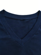 Women'S Fashion V-Neck Tee Featuring Relaxed Drop Shoulders - Navy Color