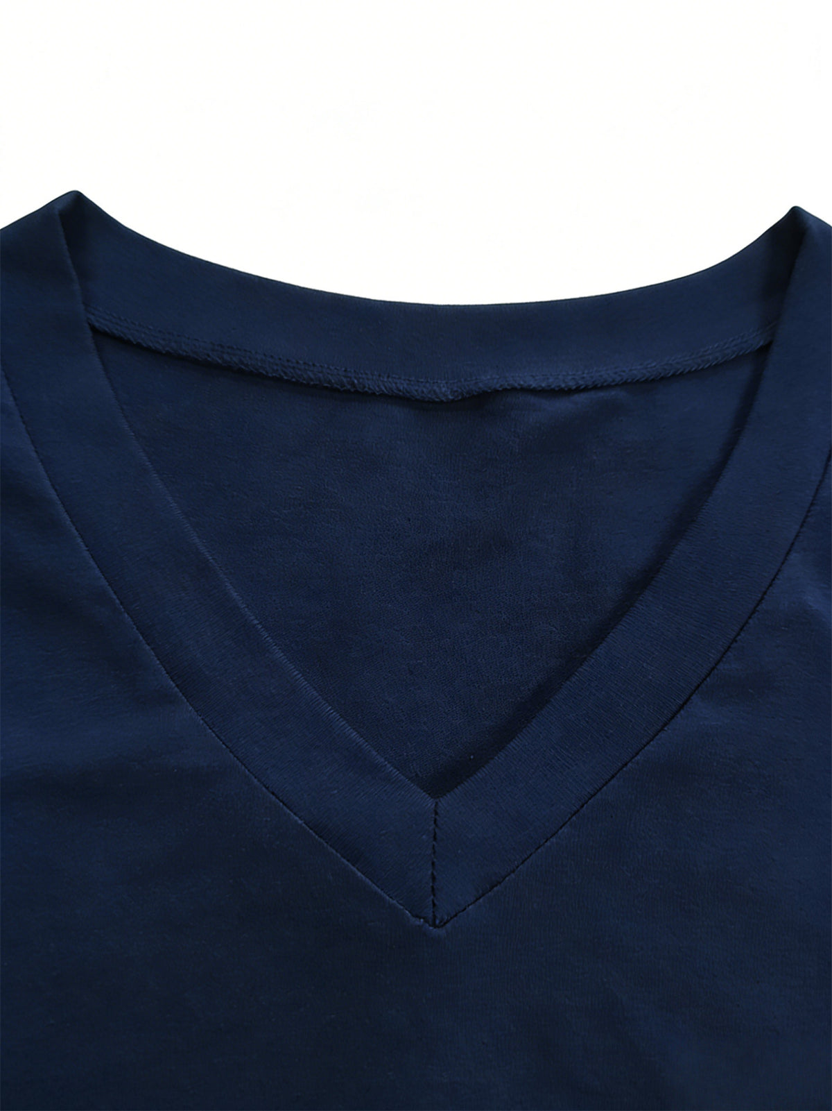 Women'S Fashion V-Neck Tee Featuring Relaxed Drop Shoulders - Navy Color